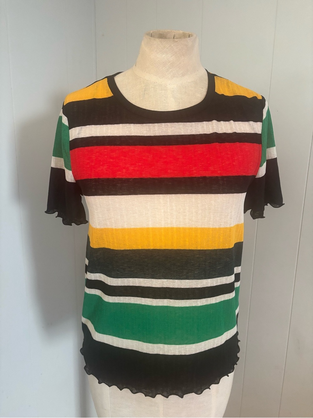 Nine West Black Multicolor Striped Short Sleeve Tee